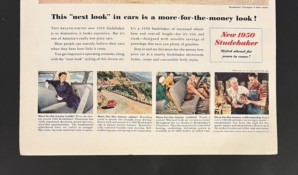 Studebaker Automotive 1950 Life Print Ad 10.5x13.5 Green Mid Century - Image 2 of 3