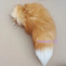 Real Large Crystal Fox Tail Fur Keychain Tassel Bag Tag Charm Bag Pendant 1PC