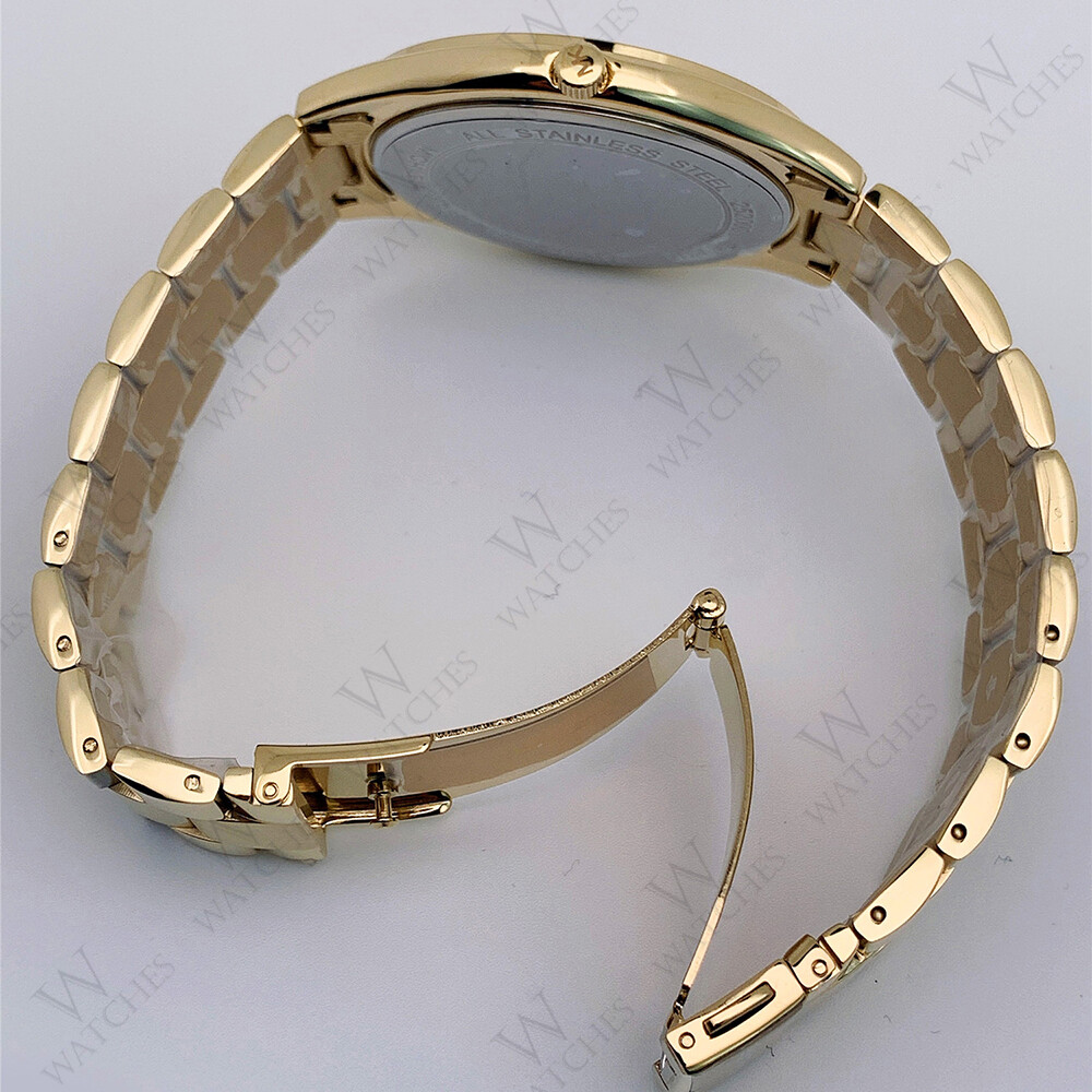 New Michael Kors MK3264 Runway Pink Dial Gold Stainless