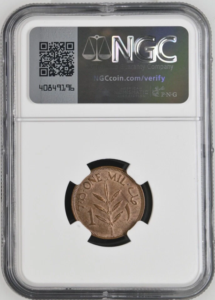 1943 PALESTINE 1 MIL - NGC MS 62 RB - Image 2 of 4