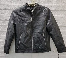 New Calvin Klein Full Zip Leather Like Biker Jacket Black Size Large