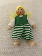 Melissa Doug Family Dollhouse Figure Poseable Wood Girl Doll Blonde Stripe Dress