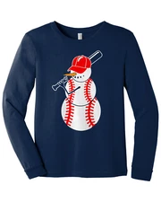 Baseball Snowman Youth Long Sleeve T-Shirt Fun Sports Team Winter Gift