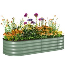 Outsunny Galvanised Raised Garden Bed Planter Box with Safety Edging, Green