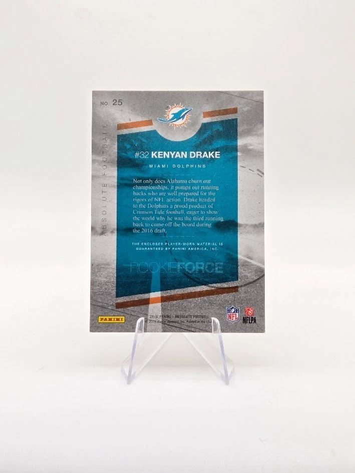 Kenyan Drake 2016 Panini Absolute RC Rookie Force Patch #25 Dolphins - Image 2 of 2