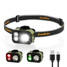 EverBrite Rechargeable LED Headlamp 7 Modes White/Red/Green Lights with Hat Clip