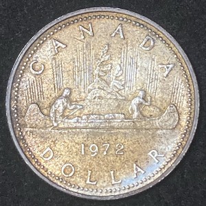1972 Canada 80% Silver Dollar Canoe Unique Toning!