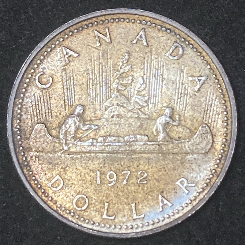 1972 Canada 80% Silver Dollar Canoe Unique Toning!