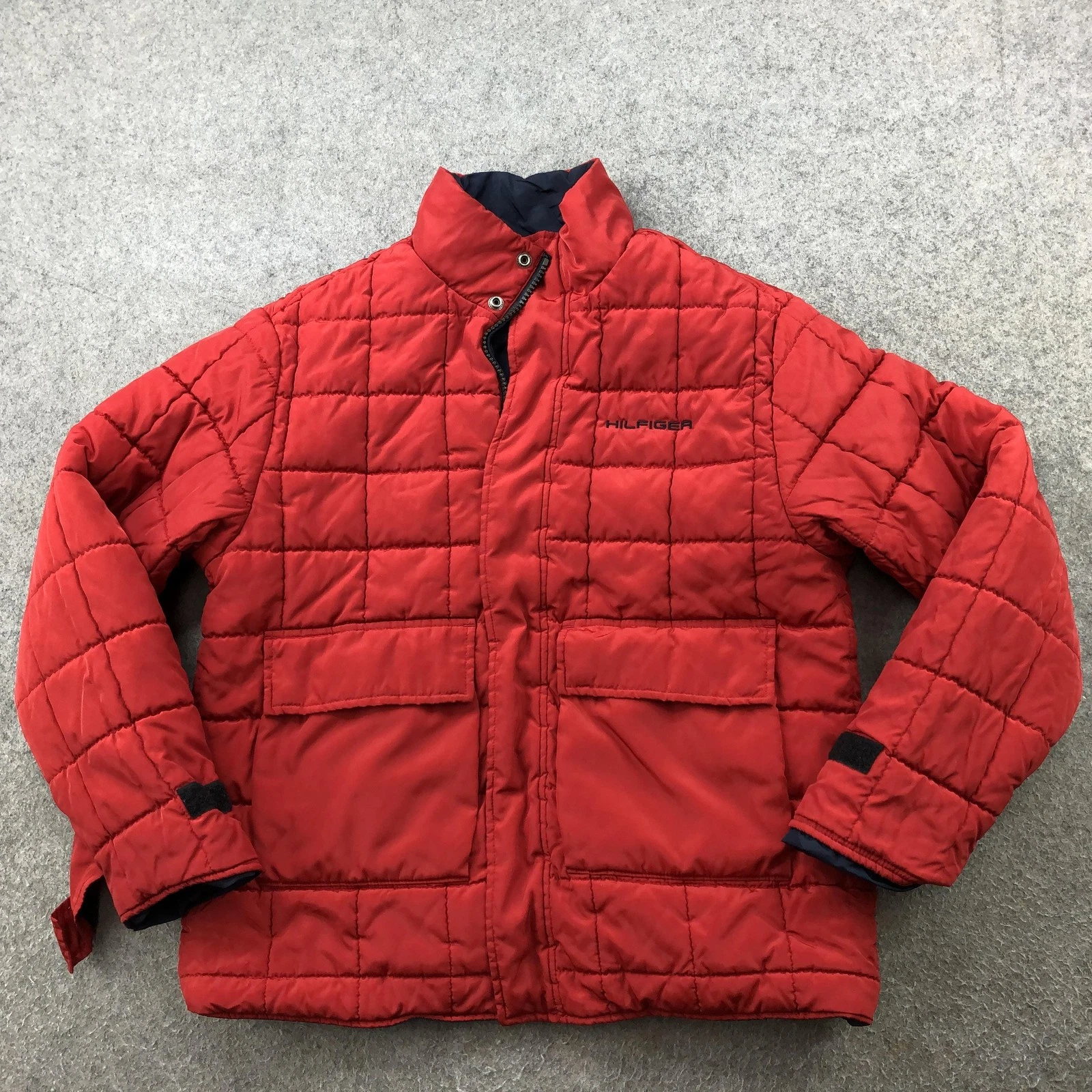 Tommy Hilfiger Jacket Mens Small Red Navy Reversible Puffer Coat Warm Outerwear