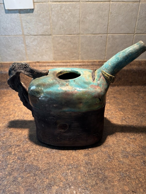 Rustic Handcrafted Pottery Watering Can Vase / Decorative Vessel