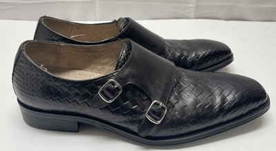 Stacy Adams Torrance Double Monk Strap Woven Print Black Leather Shoes Size 10M