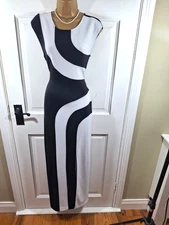 Frank Lyman Black & White Striped Maxi Dress, UK 12, Excellent Condition