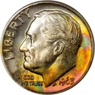 1963-D Roosevelt Dime - Amazing Rainbow Toning - GEM BU!