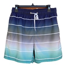 Mens Swim Trunks Lining Blue Striped Size Medium Elastic Drawstring Waist Beach