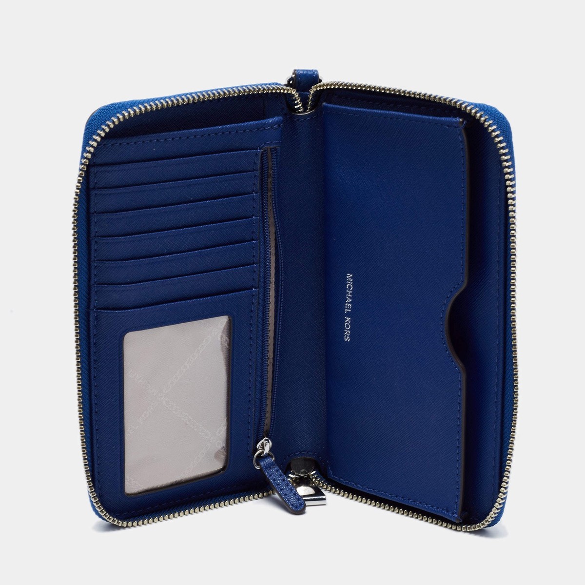 Michael Kors Blue Leather Jet Set Zip Around Wristlet Wallet | eBay
