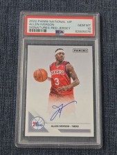 2022 Panini National VIP Allen Iverson Signatures Red Jersey PSA 10 GEM MT POP 6
