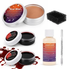 Halloween SFX Makeup Kit - Scar Wax, Fake Blood, Latex Tools for Costume Effects