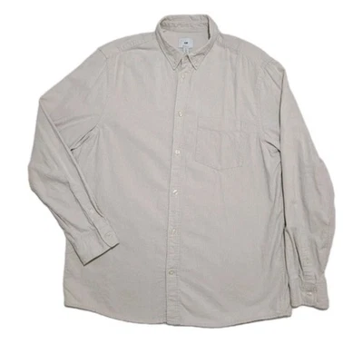 H&M Corduroy Shirt Cream LARGE Regular Fit Long Sleeve Button Down Collar Cotton - Image 1 of 4