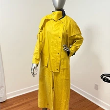 Fox Run Vintage Yellow Sailing Cotton Trench Coat Snap Closures Unique Lining