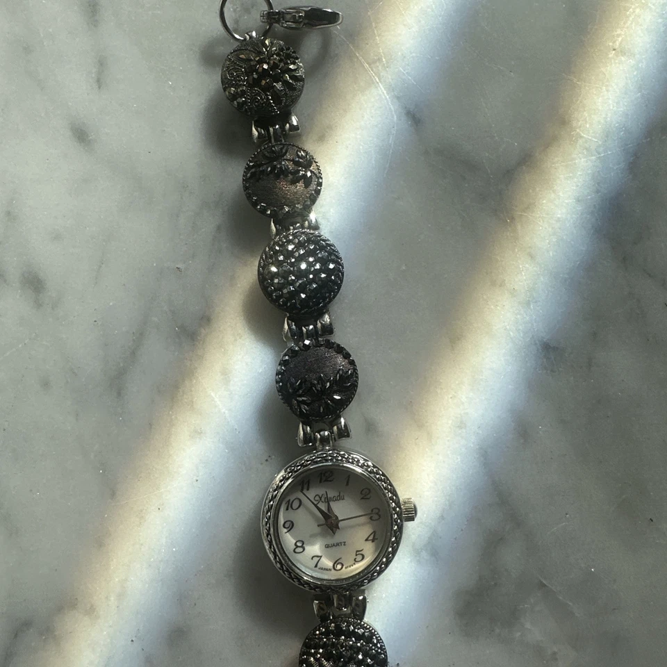 Working Xanadu Marcasite Quartz Wristwatch | 7” Whimsy Goth Victorian Floral - Image 2 of 4