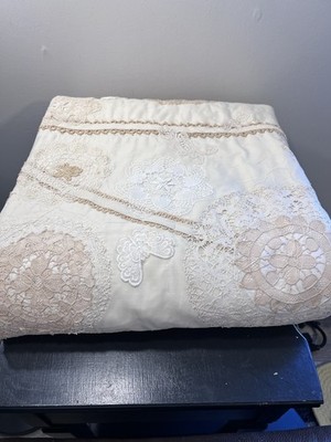 Vintage Lace Applique Quilt 130x74 Doily Floral Unfinished As Is Craft