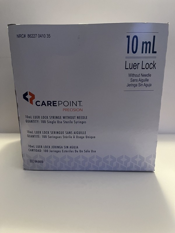 CarePoint - 10 ML Luer Lock Syringe Without Needle. whole Box, 100 Syringes.