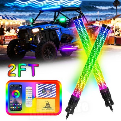 2FT Spiral LED Fat Whip Light Antenna RGB Chasing For Can-am X3 RZR UTV ATV Jeep