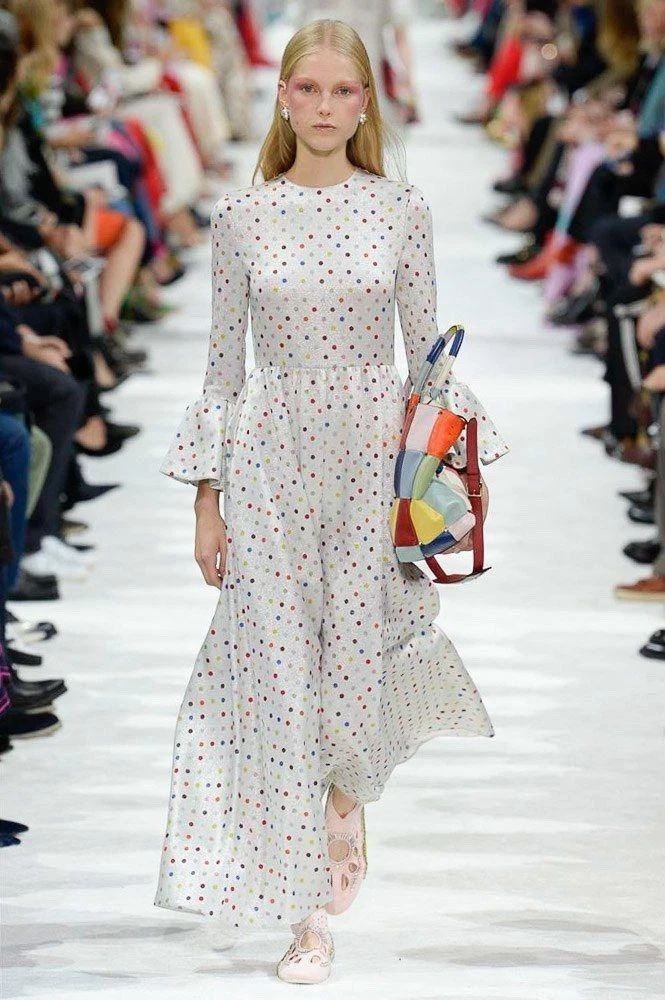 Valentino — VALENTINO RUNWAY POLKA DOT SILVER METALLIC RUFFLE MAXI GOWN IT 36