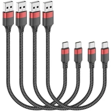 6 inch USB C Cable, Short to C Cable 4 Pack Braided 0.5ft, Black 