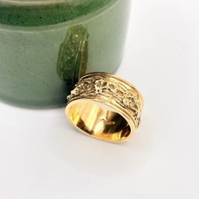 9ct Chunky Band Ring Brutalist Style Heavy Wedding Dress Unique Hallmark Size W