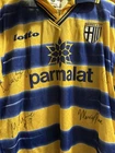 Lotto Parma A.C. Parmalat Signed Soccer Jersey Blue/Yellow Striped XL