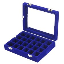 MeJell 24 Slot Velvet Glass Jewelry Box Organizer Rings Earrings Tray Blue 