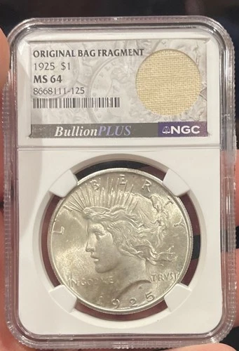 1925 Peace Silver Dollar $1 NGC MS64 with Bag Fragment Bullion Plus!