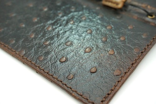 Custodia vera pelle per iPhone 17 16 16E 15 14 13 Pro Max portafoglio libro struzzo - Foto 2 di 8