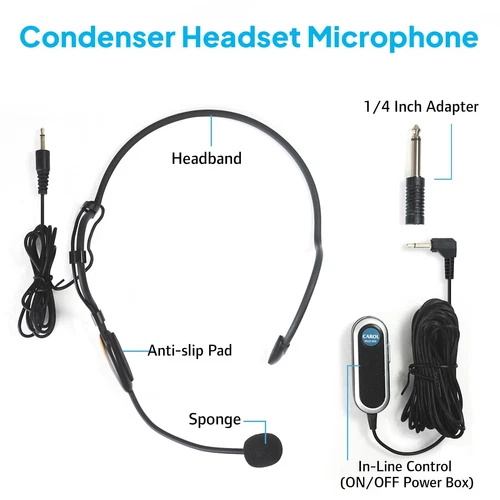 Condenser Microphone Headset w 1/4 Inch Adapter, in-Line Control MUD-806 CAROL