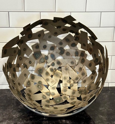 MCM Vintage Brutalist Metal 12 in Fruit Bowl Centerpiece - Picture 3 of 10
