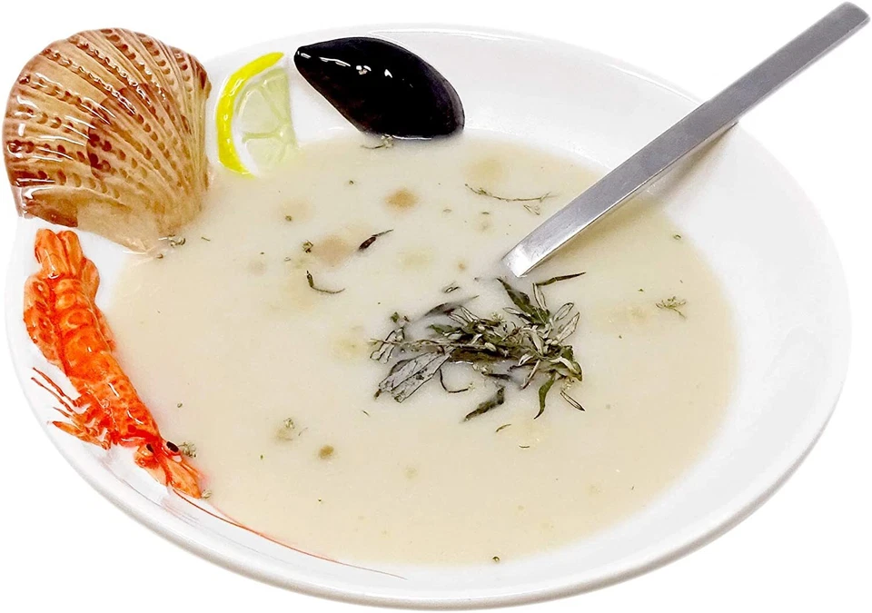 Relief Keramik Teller Meeresfrüchte, Suppenteller tief Essteller rund ca.22cm - Bild 4 von 4