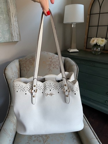 Jessica Simpson Cream Faux Leather Tote Shoulder Bag Purse