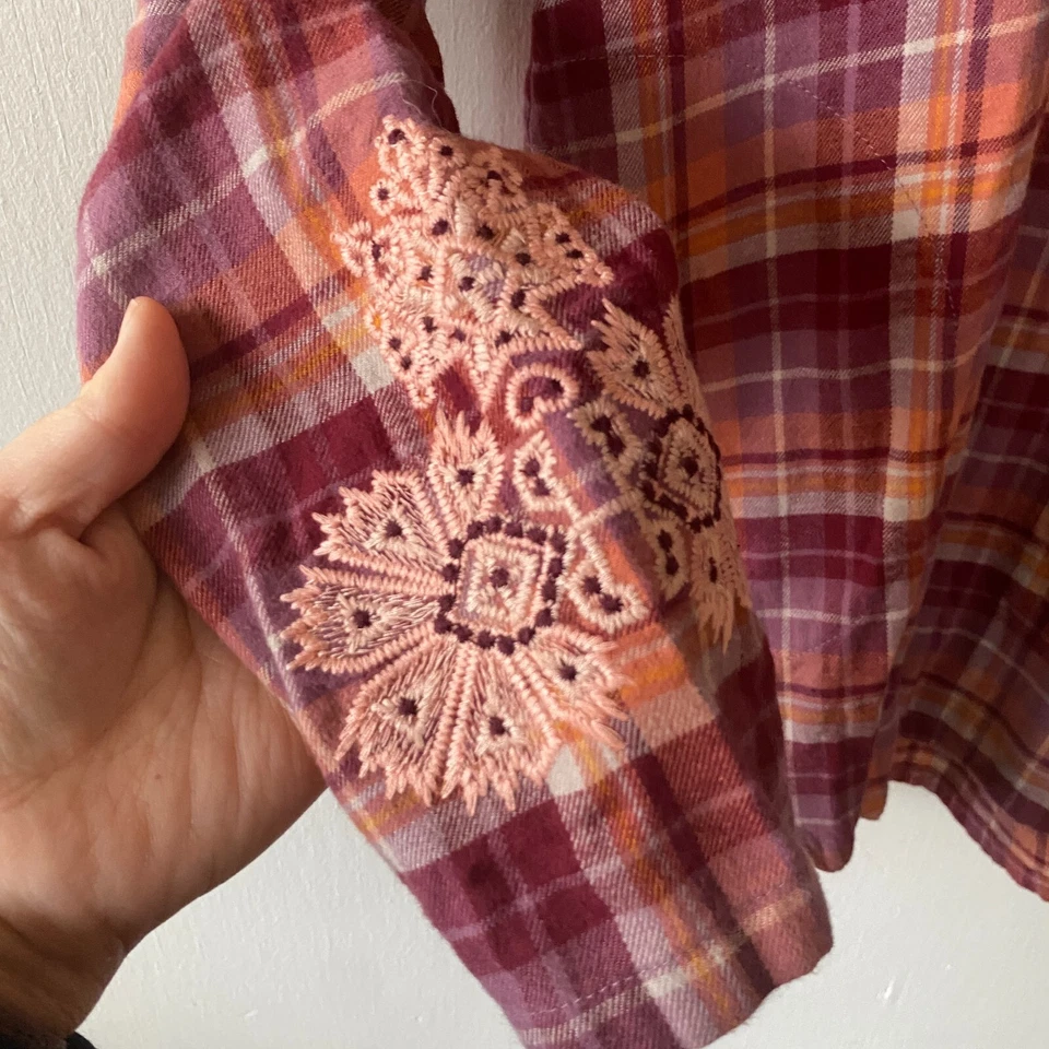 Logo Lori Goldstein Top Mujer Talla 8 Franela Túnica Popover Boho Suroeste Foto 4 de 4