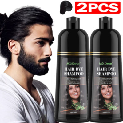 2 x Sofort Schwarz Haarfarbe Shampoo für graue Haarabdeckung für Frauen & Männer