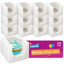 12 Cupcake Boxes Single Individual Cup Cake Box with Window Removable Inner Tray