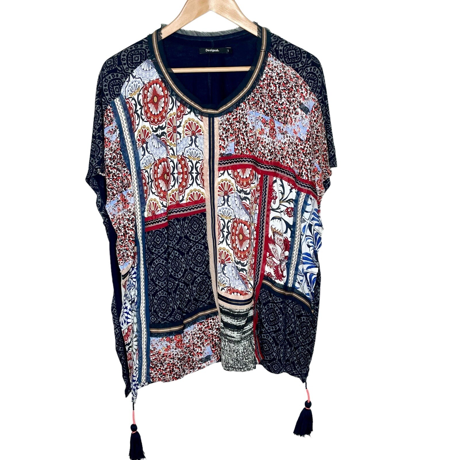 Desigual Patchwork Multiprint Top Womens Small Ta… - image 1
