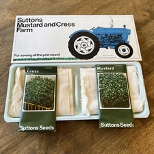 RARE / VINTAGE SUTTONS MUSTARD & CRESS FARM ENGLAND - TRAY W/ SEED PACKETS - NEW