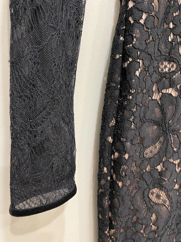 Vestido Marciano Negro Encaje XS Maxi Ilusión Vestido Transparente Encaje Terciopelo Bodycon Bruja Foto 4 de 4