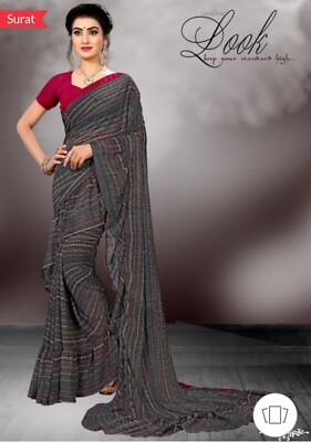 Etnic indischer Designer Sari Bolywood grau mit Blusenteil 