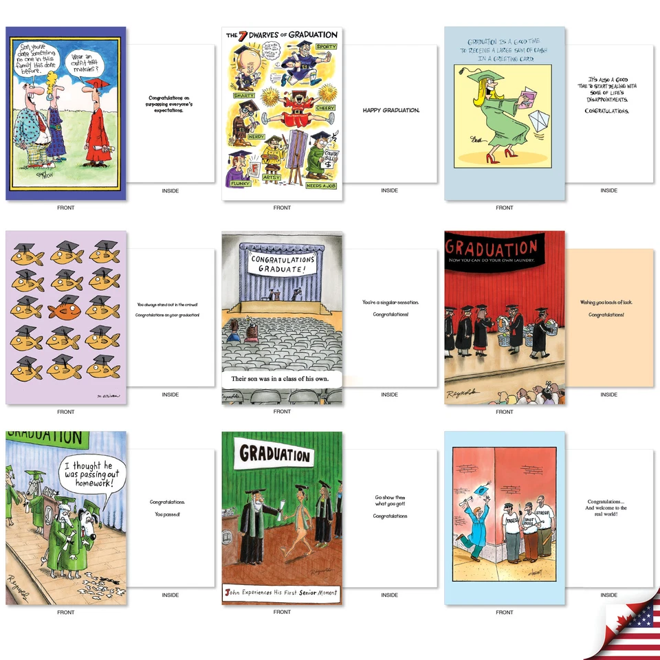 Juego Surtido de 36 Tarjetas de Graduación Divertidas con Sobres (36 Diseños) - Grad Toons Foto 3 de 4