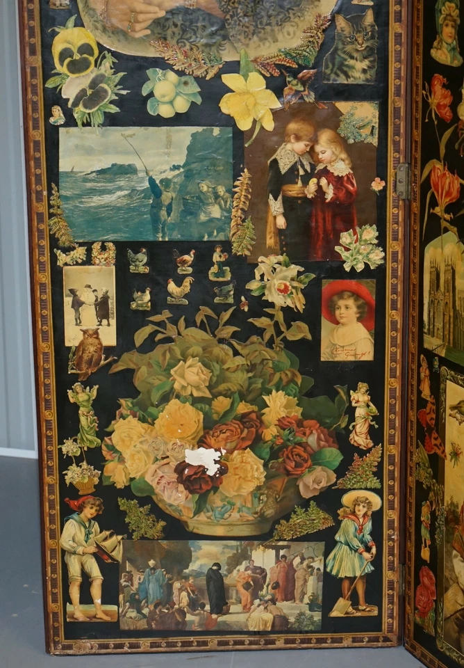 ORIGINAL QUEEN VICTORIA DECOUPAGE FOUR PANEL FOLDING SCREEN TOTALLY ORIGINAL - Image 4 of 4