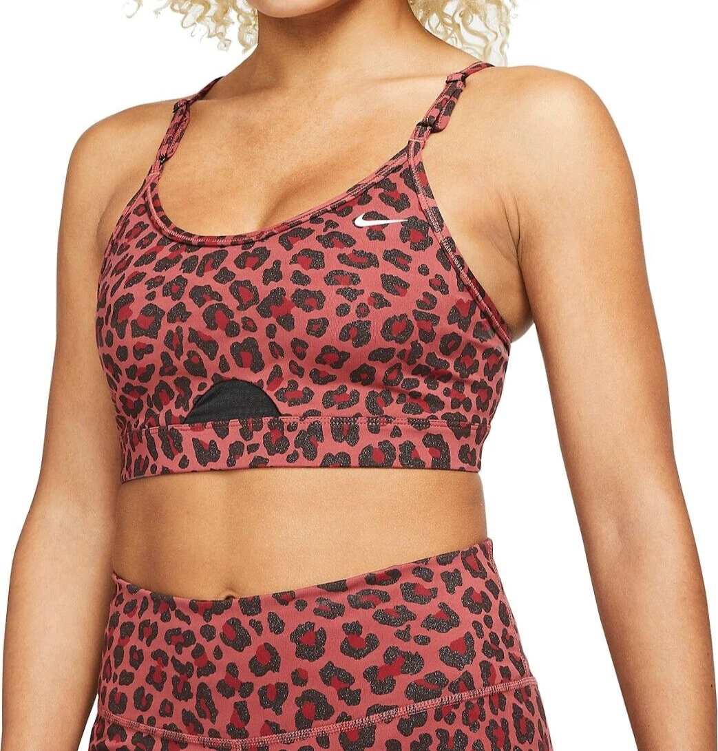 Nike Women's Indy Red/Black Leopard Glitter LS Padded Sports Bra  (DD1387-661) XS