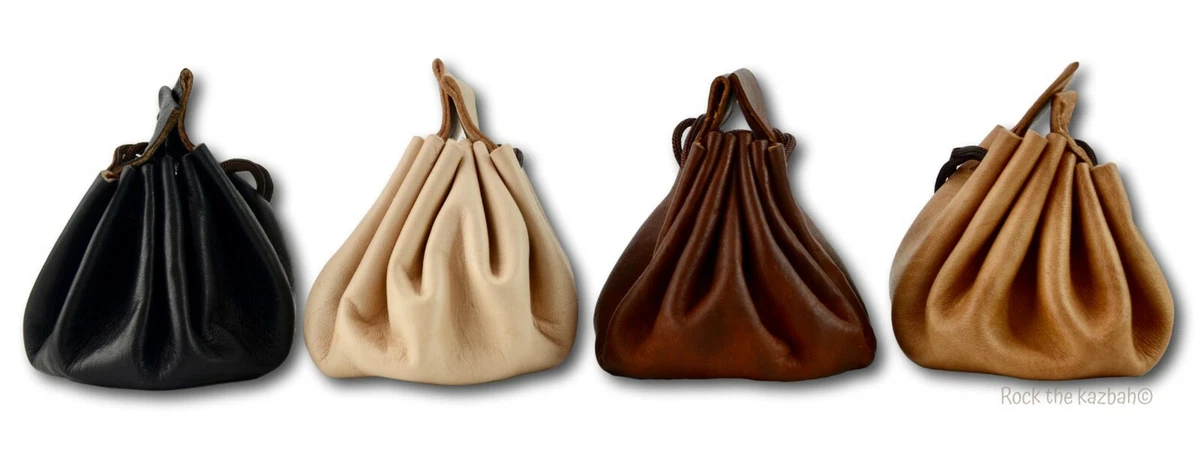 SMALL LEATHER DRAWSTRING POUCH coin change purse money pouch gift bag  *HANDMADE*