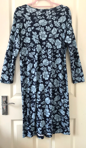 PRETTY LANDS'END NAVY/PALE BLUE PRINT LIGHT COTTON SHIFT DRESS SIZE S UK 12 - Picture 4 of 4